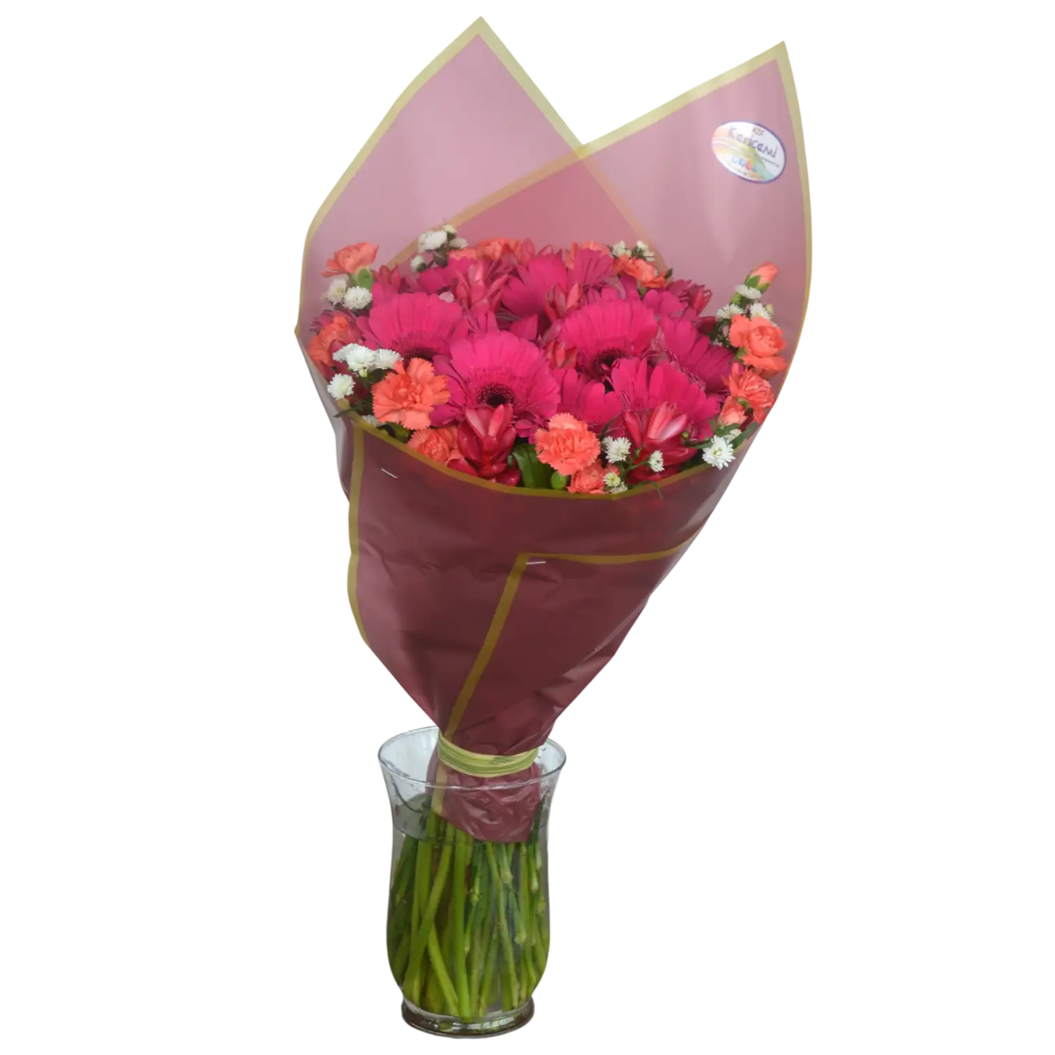 Bouquet Fiesta Fucsia – Gerberas & Claveles (envuelto)